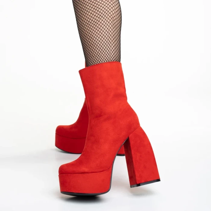 Botine dama rosii din material textil cu tocEdie