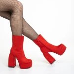 Botine dama rosii din material textil cu tocEdie