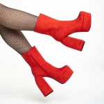 Botine dama rosii din material textil cu tocEdie