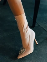 Botine dama bej din material textil Taniel