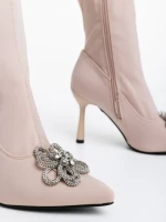 Botine dama bej din material textil Taniel