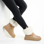 Cizme dama bej inchis din piele ecologica si material textil Aubrielle