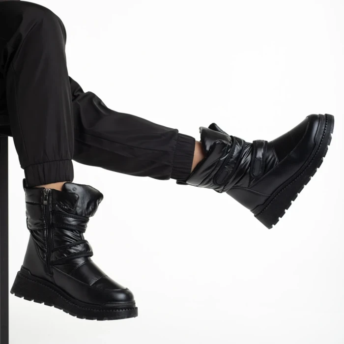 Cizme dama negre din piele ecolofica si material textil Xiomara