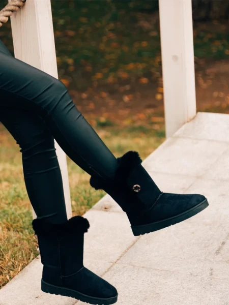 Cizme dama negre din material textil Zeltana