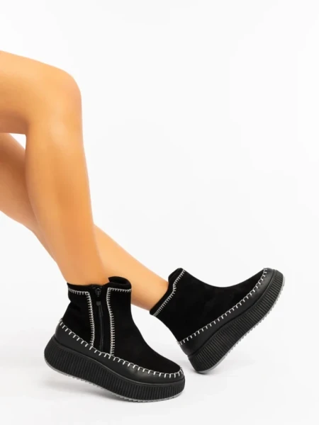 Ghete dama negre din piele ecologica si material textil Arenia