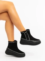 Ghete dama negre din piele ecologica si material textil Arenia