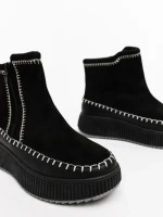 Ghete dama negre din piele ecologica si material textil Arenia