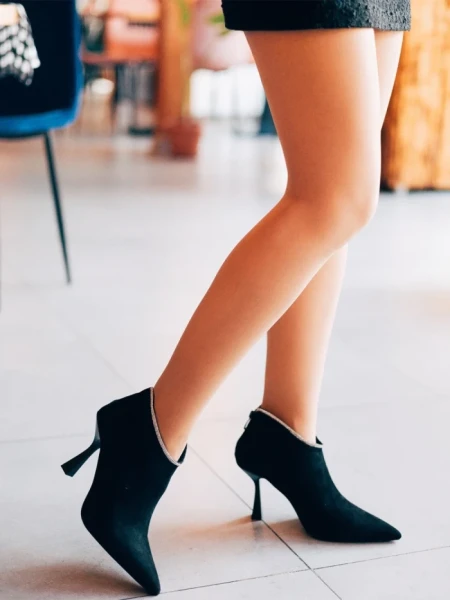Botine dama negre din material textil Marida