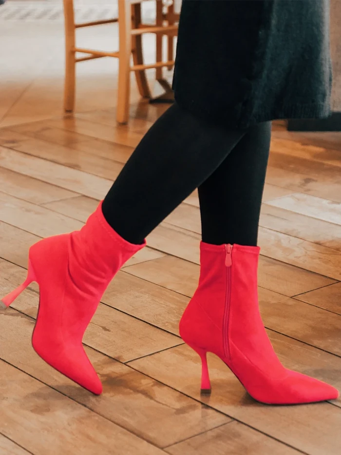 Botine dama fucsia din material textil Adisia