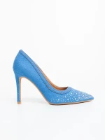 Pantofi dama cu toc albastri deschis din material textil Cavila