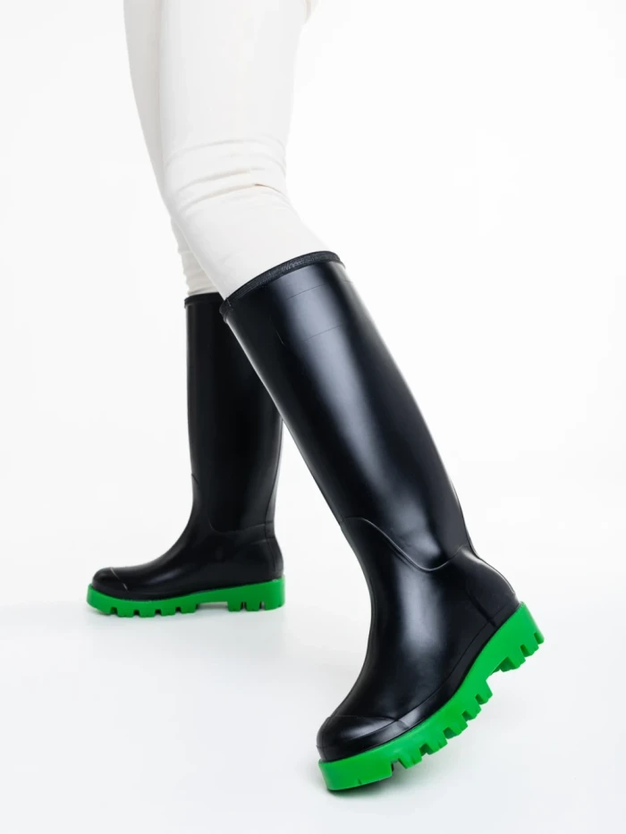 Cizme dama negre cu verde din cauciuc Filippa