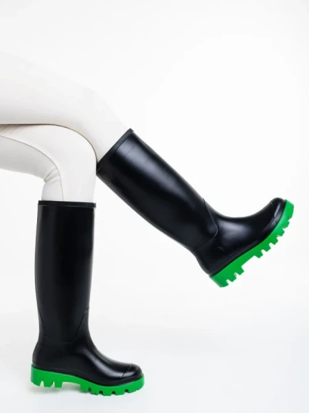 Cizme dama negre cu verde din cauciuc Filippa