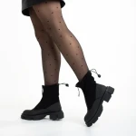 Cizme dama negre din piele ecologica si material textil Ramata