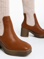Ghete dama camel din piele ecologica si material textil Fizza