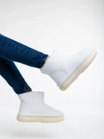 Cizme dama albe din piele ecologica si material textil Leola