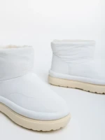 Cizme dama albe din piele ecologica si material textil Leola