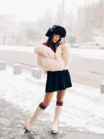 Cizme dama bej din material textil Talora