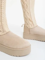 Cizme dama bej din material textil Talora