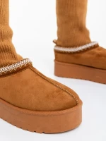 Cizme dama camel din material textil Diaza