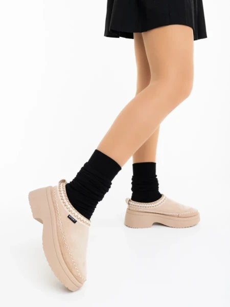 Papuci dama bej deschis din material textil Zafira