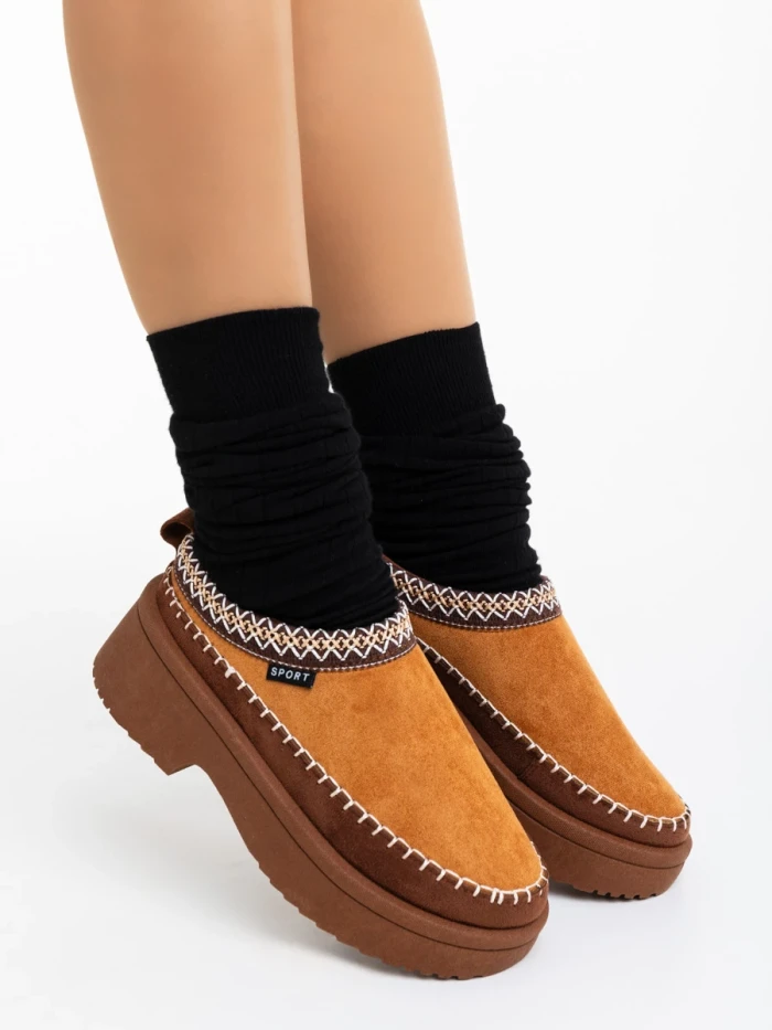 Papuci dama camel din material textil Zafira