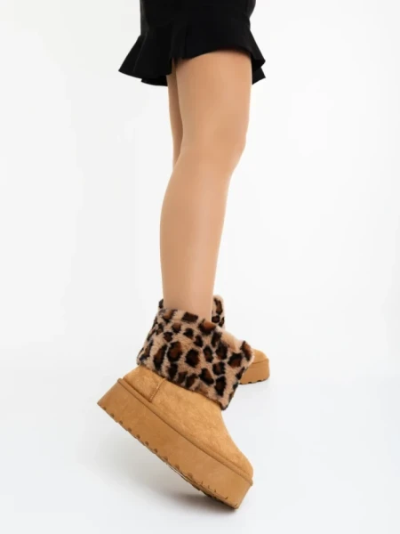 Cizme dama camel din material textil  Zalinda