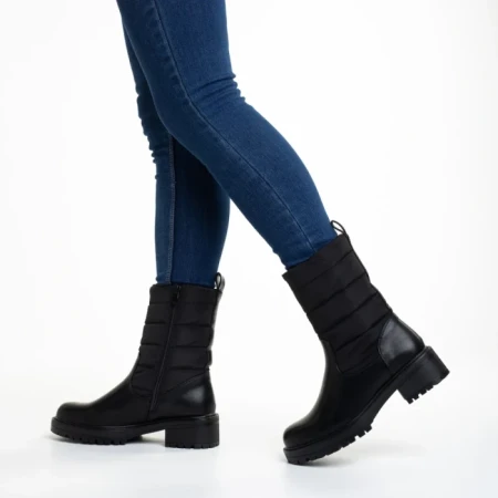 Cizme dama negre din piele ecologica si material textil Micaela