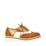 Pantofi dama casual fara toc din piele ecologica camel Darme