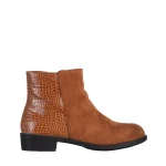 Botine dama camel din piele ecologica si material textil Ivy