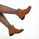 Botine dama camel din piele ecologica si material textil Ivy