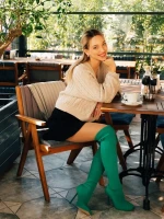 Cizme dama cu toc verde din material textil  Santera