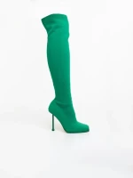 Cizme dama cu toc verde din material textil  Santera