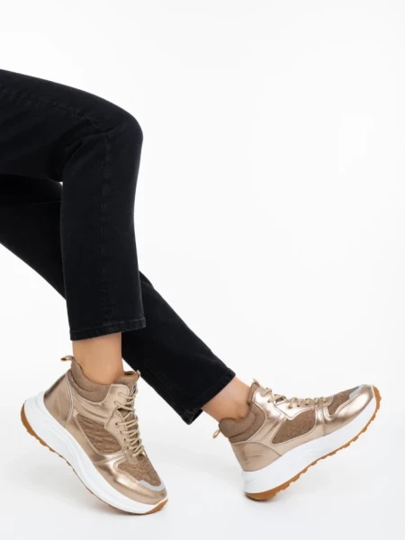 Pantofi sport dama aurii din material textil si material sintetic Varava