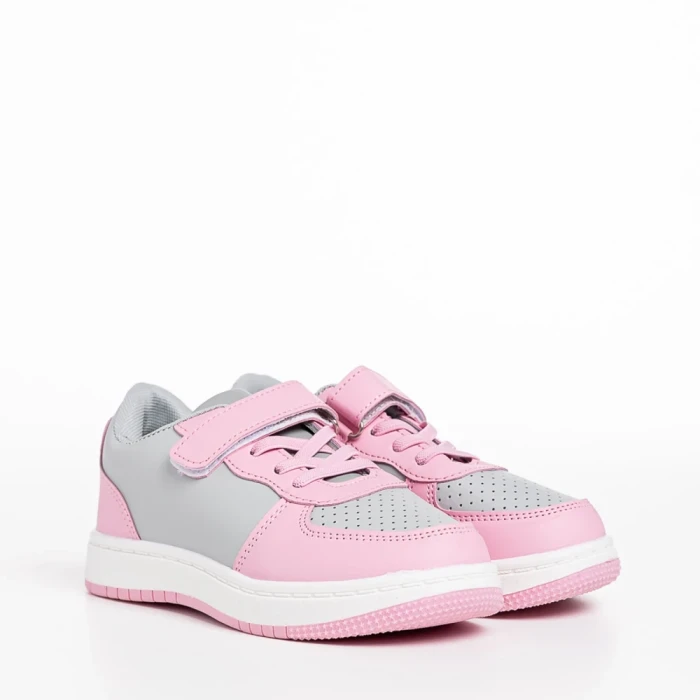 Pantofi sport copii roz cu gri din piele ecologica Ponty