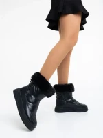 Cizme dama negre din piele ecologica si material textil Janicia