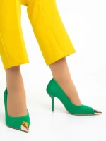 Pantofi dama verzi din material textil cu toc Melany