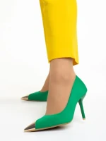 Pantofi dama verzi din material textil cu toc Melany