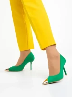 Pantofi dama verzi din material textil cu toc Melany