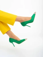 Pantofi dama verzi din material textil cu toc Melany