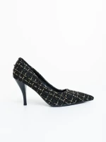 Pantofi dama cu toc negri din material textil Vicara