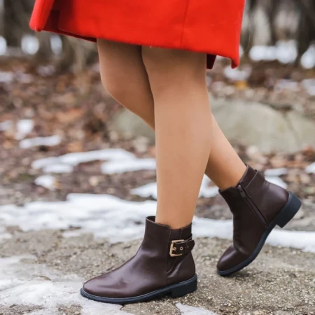 Botine dama maro din piele ecologica Elliana