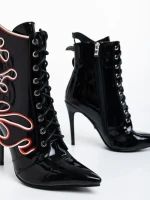 Botine dama negre din piele ecologica lacuita Penda