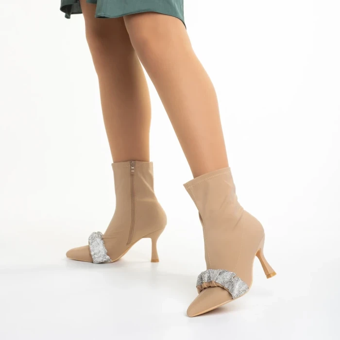 Botine dama bej din material textil Revonda