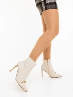 Botine dama cu toc bej din piele ecologica Kilara