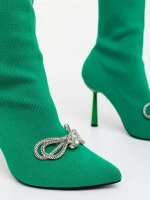 Botine dama cu toc verzi din material textil Zemira