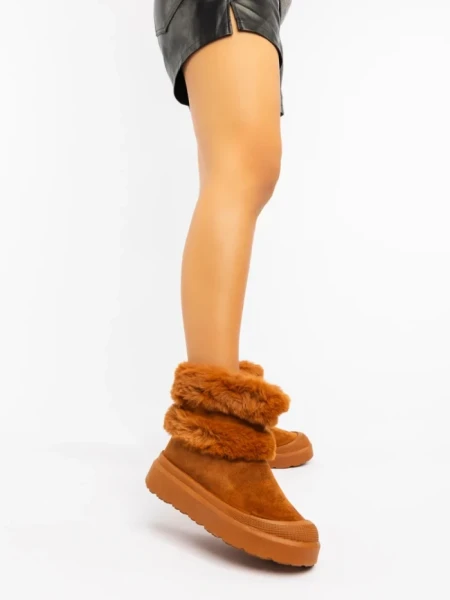 Cizme dama camel din material textil Razenda