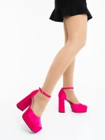 Pantofi dama cu toc fucsia din material textil Brilia