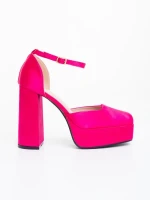 Pantofi dama cu toc fucsia din material textil Brilia