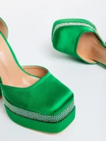 Pantofi dama verzi cu toc din material textil Darya