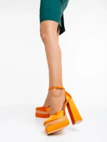 Pantofi dama portocalii cu toc din material textil Darya